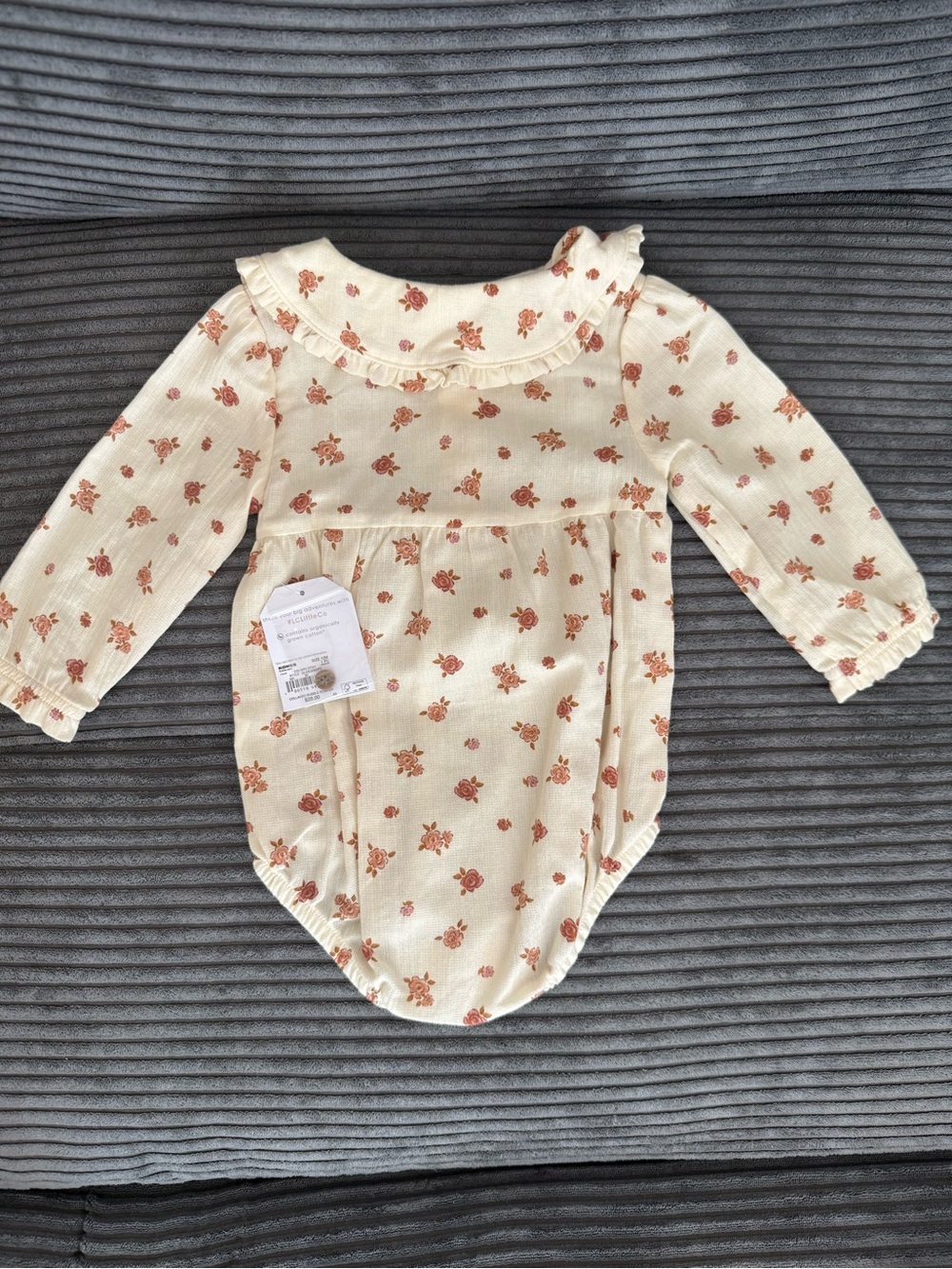 Cream Floral Ruffle Collar Baby One-Piece